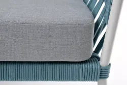 "Диего" диван 2-местный плетеный из роупа, каркас алюминий светло-серый (RAL7035) муар, роуп бирюзовый круглый, ткань светло-серая