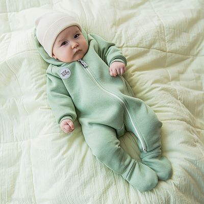 Warm hooded jumpsuit 0-3 months - Desert Sage