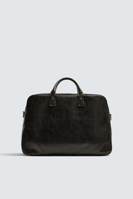 ZARA ДОРОЖНАЯ СУМКА С ЭФФЕКТОМ КРАКЕЛЮРА, КОРИЧНЕВЫЙ