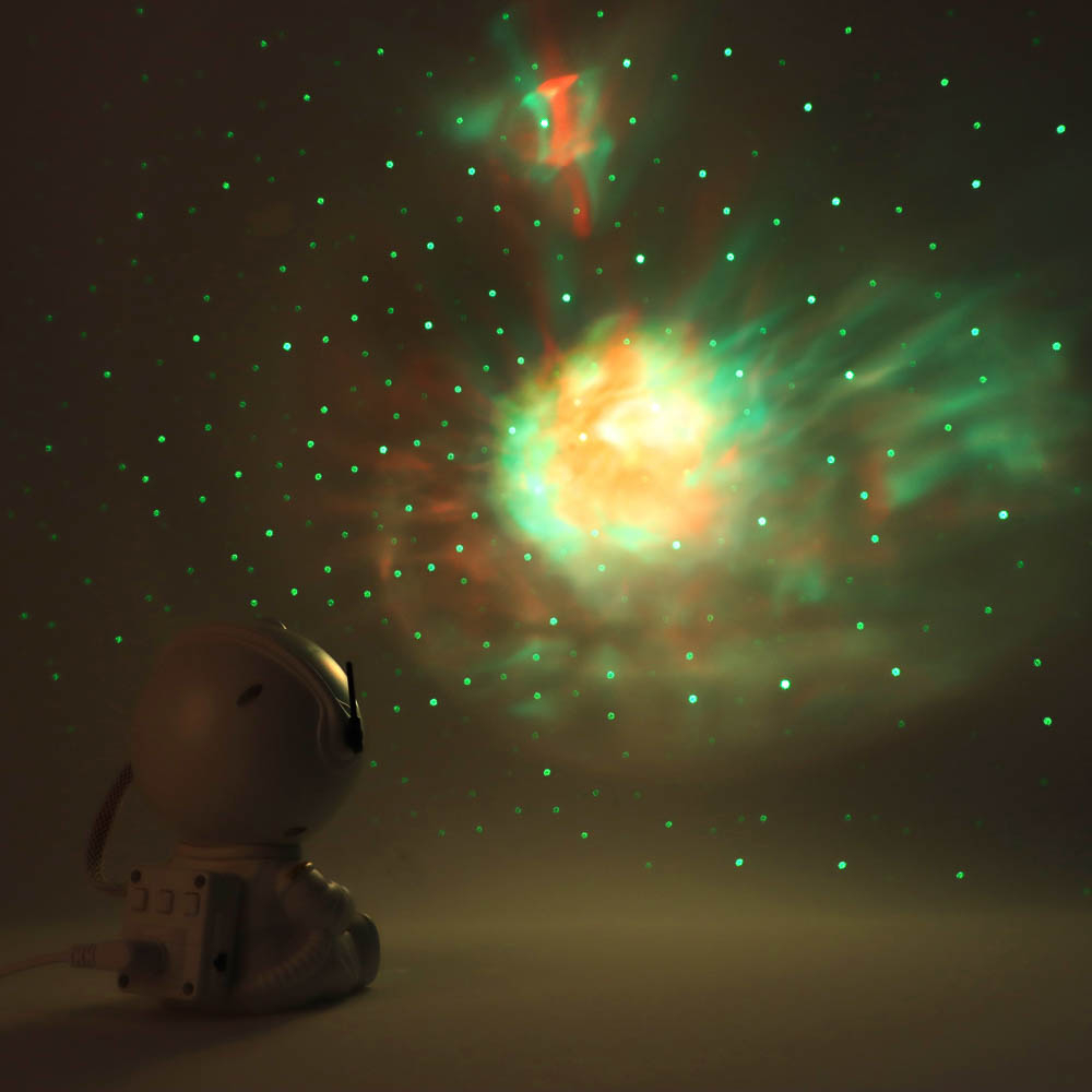 Светильник-ночник проектор неба BY Космонавт, 5W, пульт ДУ, USB, 9x8x13см, пластик, белый