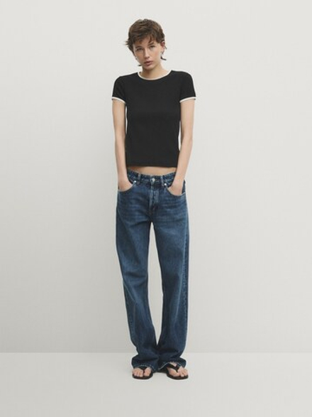 Massimo Dutti Футболка с контрастными деталями, черный
