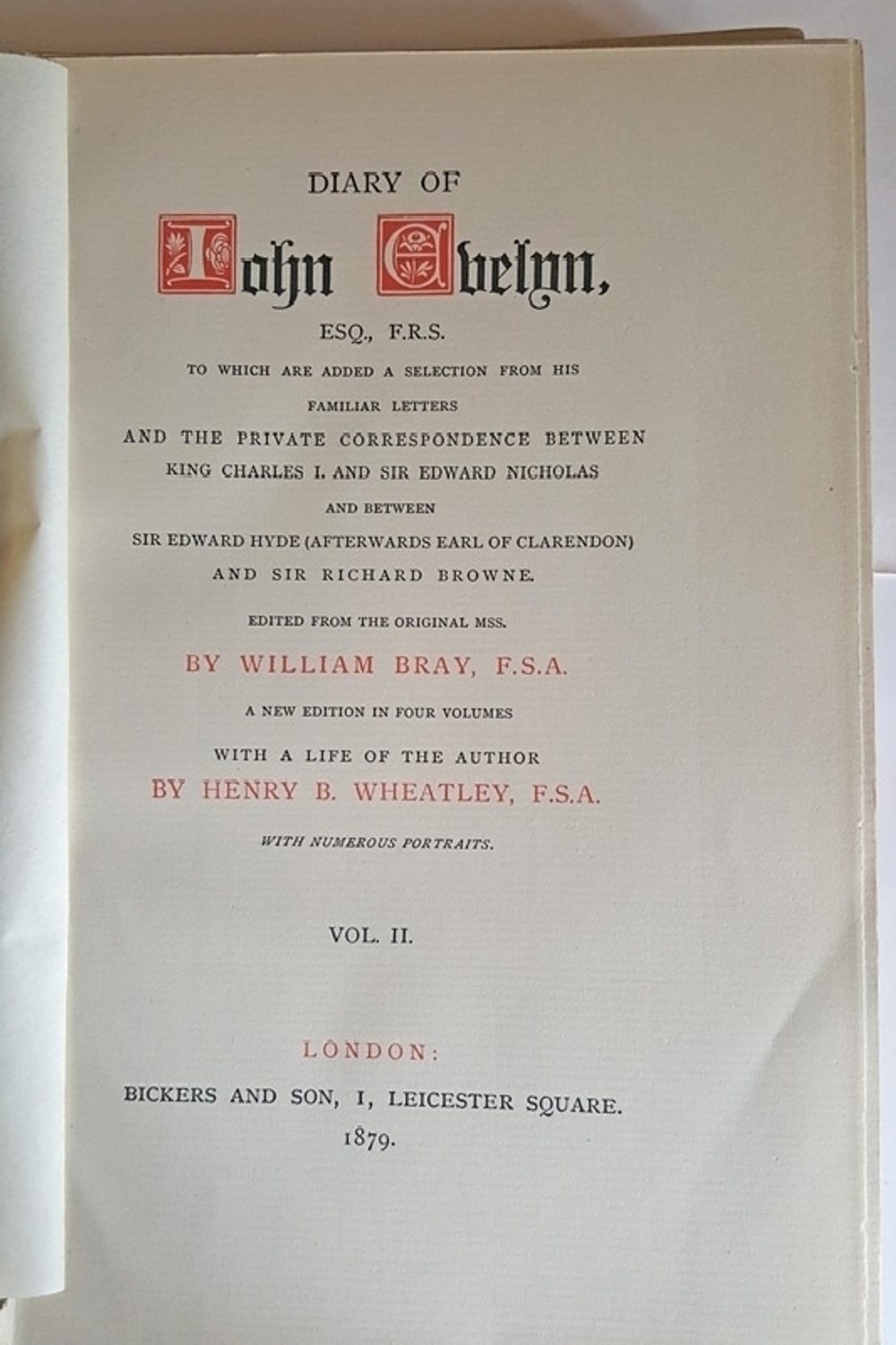 "Дневник Джона Эвелина. (Diary of John Evelyn) Tome 1, 2, 3" 1879 г.  Антикварная книга