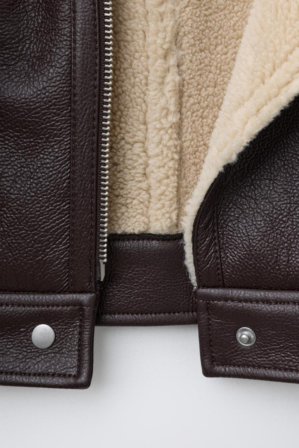 ZARA КУРТКА-ДУБЛЕНКА В БАЙКЕРСКОМ СТИЛЕ, КОРИЧНЕВЫЙ