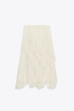 ZARA ЮБКА ИЗ ТКАНИ БАМБУЛА — ZW COLLECTION, ЖЕЛТОВАТО-БЕЛЫЙ