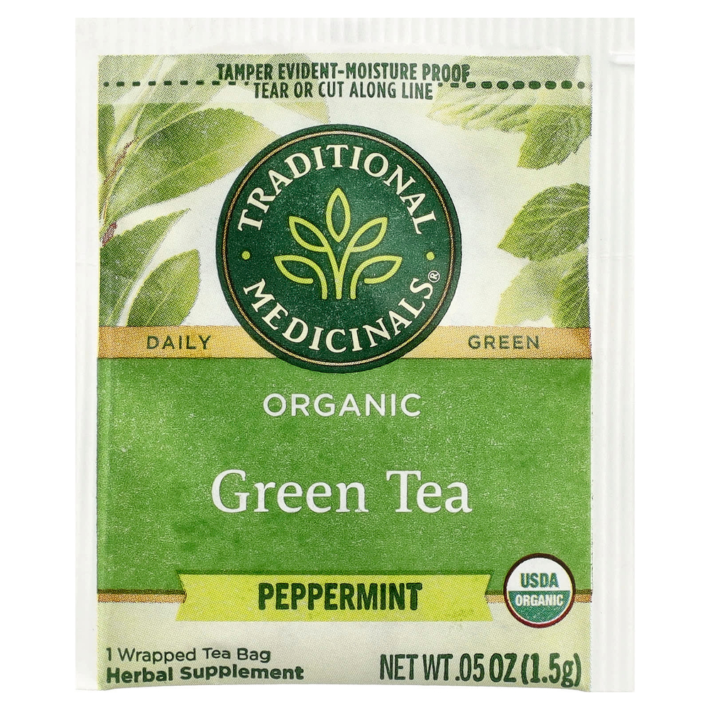 Traditional Medicinals, органический зеленый чай, перечная мята, 16 чайных пакетиков, 24 г (0,85 унции)