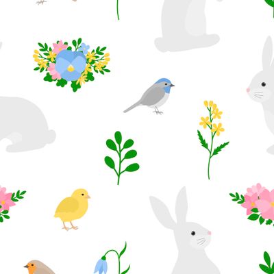 Пасхальные кролики птички и цветы