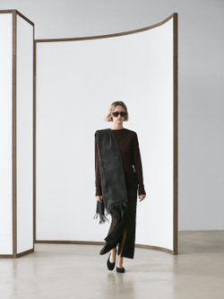 Massimo Dutti Топ из смесовой шерсти с рукавами «летучая мышь», коричневый