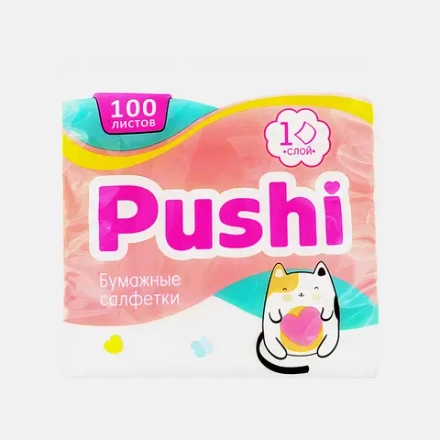 Салфетки Pushi бумажные 1 слой 100шт