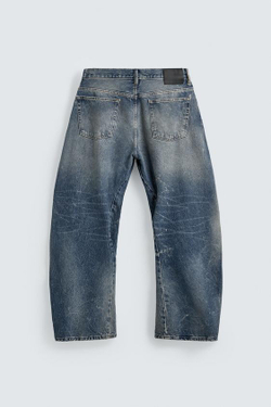 ZARA ДЖИНСЫ BARREL FIT С ДЕКОРАТИВНЫМИ ШВАМИ, СИНИЙ