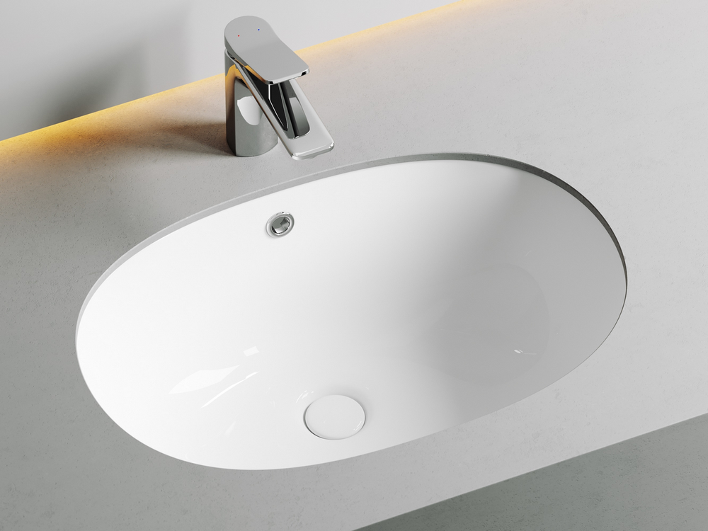 Умывальник овальный встраиваемый под столешницу Element 565x385x210мм, с крепежом и шаблоном для установки