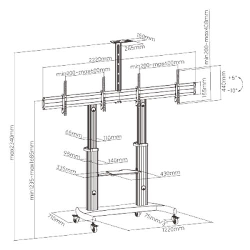 Мобильная стойка для 2-х дисплеев Wize MH255 (37"–60")