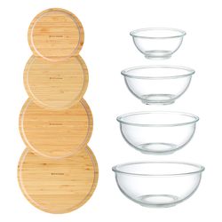 Набор из 4-х стеклянных мисок Eco Store с крышками из бамбука