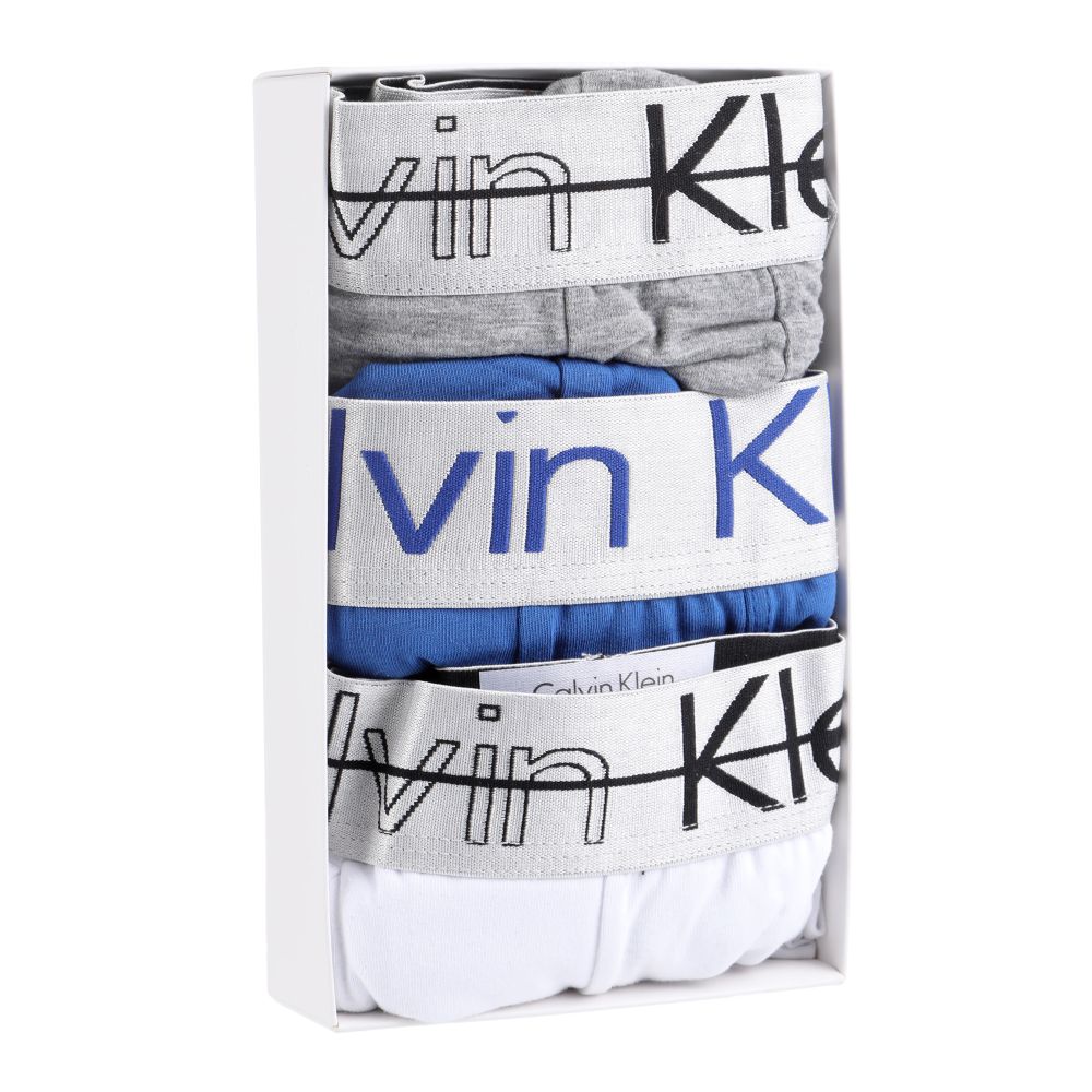 Мужские трусы боксеры набор 3в1 (серые, белые, синие) Calvin Klein