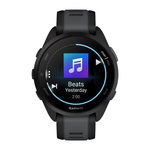 Спортивные часы Garmin Forerunner 165 Music, силиконовый ремешок цвета чёрный/синевато-серый AMOLED-дисплей. Ремешок с классической застёжкой — на запястье обхватом 126–203 мм