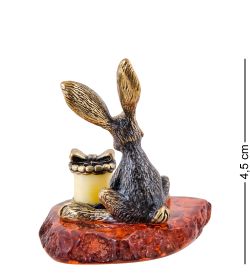 Народные промыслы AM-3660 Фигурка «Зайчик с Подарочком» (латунь, янтарь)