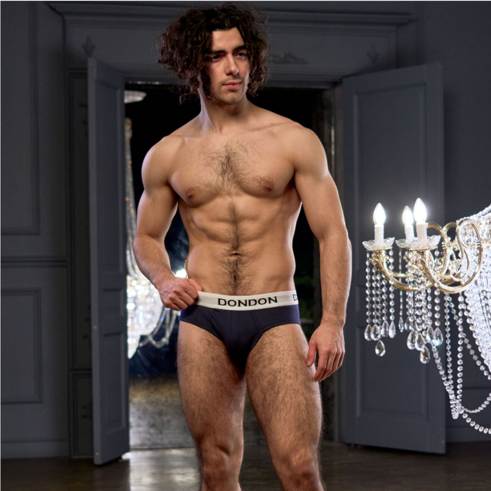 Темно-синие хлопковые мужские трусы-брифы (Размер: S) (Цвет: темно-синий)