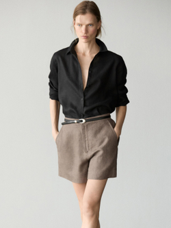 Massimo Dutti Короткие льняные бермуды, серо-коричневый