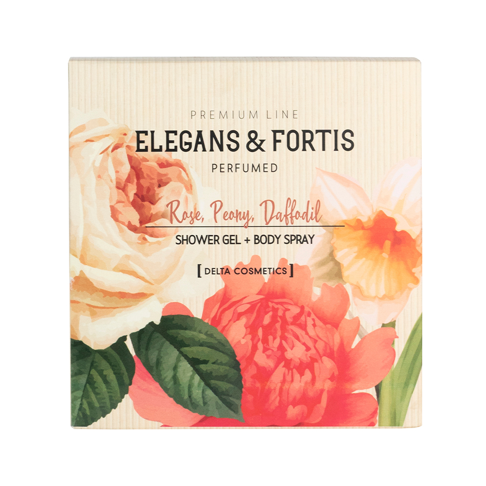 Косм.набор жен. Elegans and Fortis "Rose, Peony, Daffodil" (гель д/душа 300 мл+спрей д/тела 150 мл)