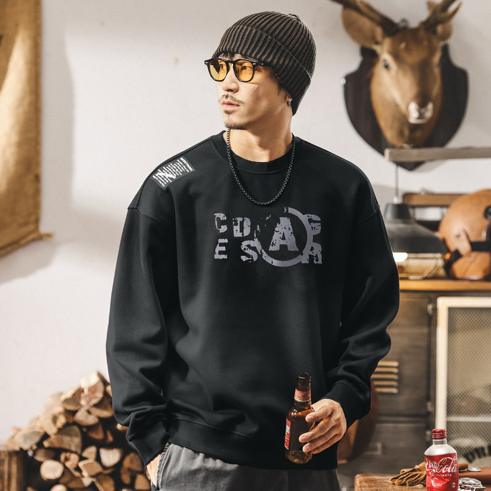 Мужской свитшот американского ретро стиля, грязно-окрашенный, выстиранный, плотный (360 г), весна-осень