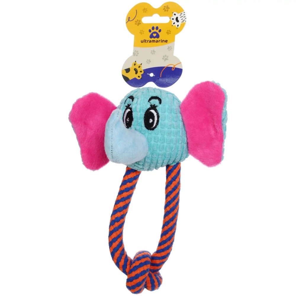 Игрушка для собак малых и средних пород «ЗООГРАД», слон с канатом, с пищалкой, 21*13см (лейбл)