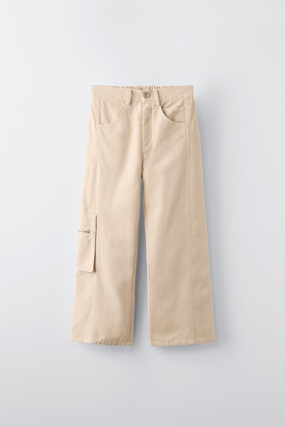 ZARA БРЮКИ С КАРМАНАМИ И МОЛНИЯМИ, СВЕТЛО-БЕЖЕВЫЙ