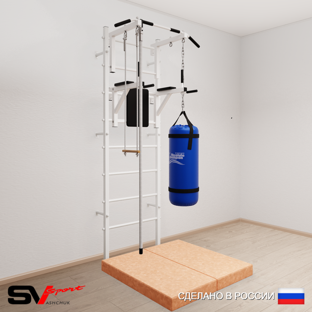 Шведская стенка Sv Sport 5765 (Турник стандарт/Брусья/Канат/Трапеция/Цепь/Мешок 15кг/Мат 1м)