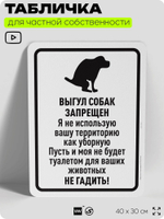 Табличка для частной территории "Выгул собак запрещен", на дом, для участка, организаций и частных территорий, предупреждающая, 40х30 см, Silver Plane x Айдентика Технолоджи