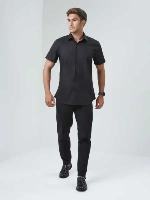Рубашка приталенная SLIM FIT с коротким рукавом, черная