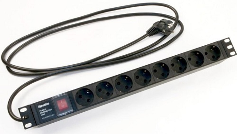 Блок розеток 19", 8 розеток Hyperline SHE19-8SH-S-2.5EU