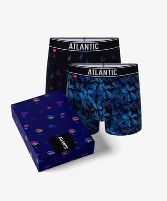 Мужские трусы шорты Atlantic, набор из 2 шт., хлопок, темно-синие + темно-голубые, 2GMH-010