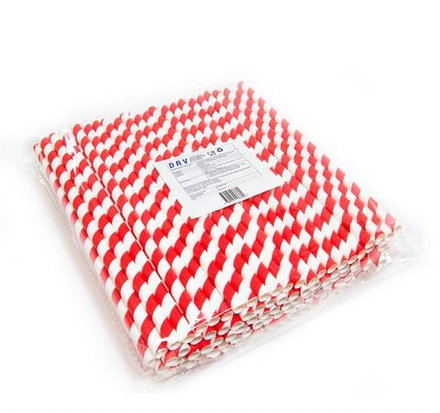 Трубочки бумажные одноразовые 8×200мм красно-белая полоска Complement 100шт/упак