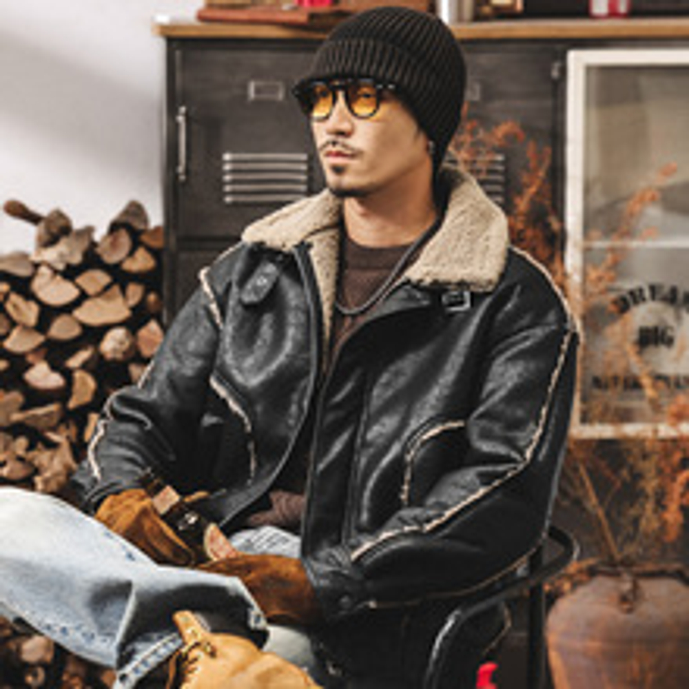 Кожаная куртка Mountain Eagle, воротник с мехом зимнее модное брендовое мотоциклетное меховое для мужчин