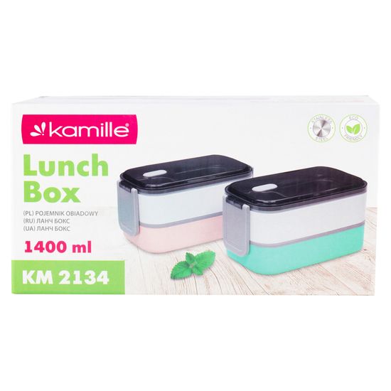 Ланч бокс двойной 1400 мл. Kamille KM 2134 пластик, нержавеющая сталь