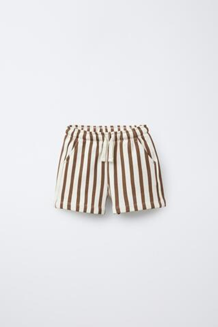 ZARA ШОРТЫ ИЗ МЯГКОГО ДЖЕРСИ В ПОЛОСКУ, СВЕТЛО-КОРИЧНЕВЫЙ