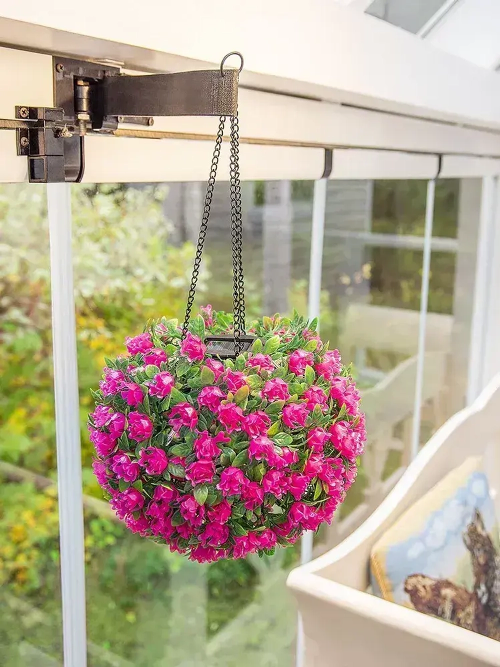 Декоративное подвесное кашпо для сада / фонарь садовый на солнечной батарее "Цветочный шар Азалия" ЧУДЕСНЫЙ САД