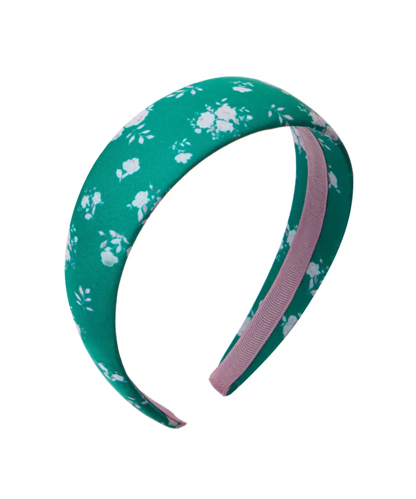 Noelia, ободок широкий из зеленого шифона с мелкими розовыми цветами