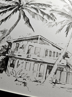 Картина, графика в паспарту 21х30 см на стену для интерьера "Бунгало"