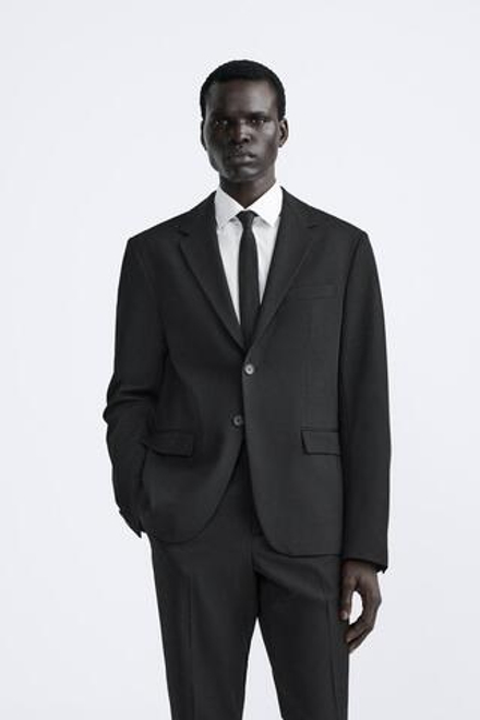 ZARA КОСТЮМНЫЙ БЛЕЙЗЕР КОМФОРТНОЙ ПОСАДКИ, ЧЕРНЫЙ