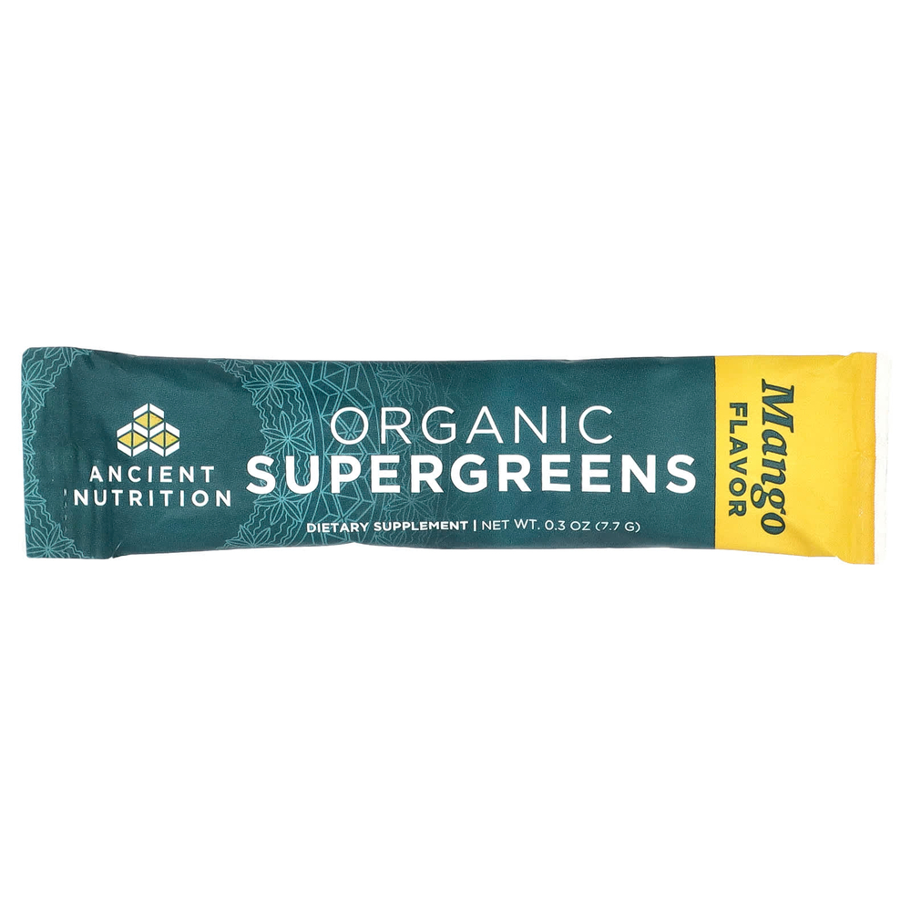 Ancient Nutrition, Organic Super Greens, манго, 16 пакетиков в виде стиков по 7,7 г (0,3 унции)