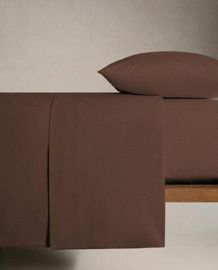 ZARA HOME (200 НИТЕЙ) ПРОСТЫНЯ ИЗ ХЛОПКА ПЕРКАЛЬ, ШОКОЛАДНО-КОРИЧНЕВЫЙ