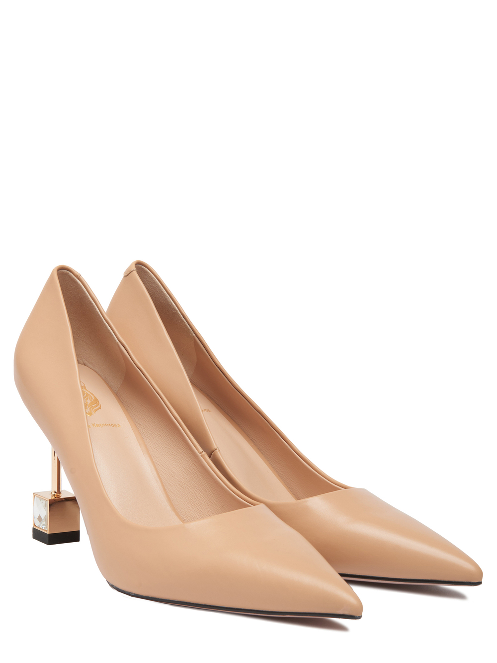 Женские туфли кожаные бежевые с квадратным каблуком