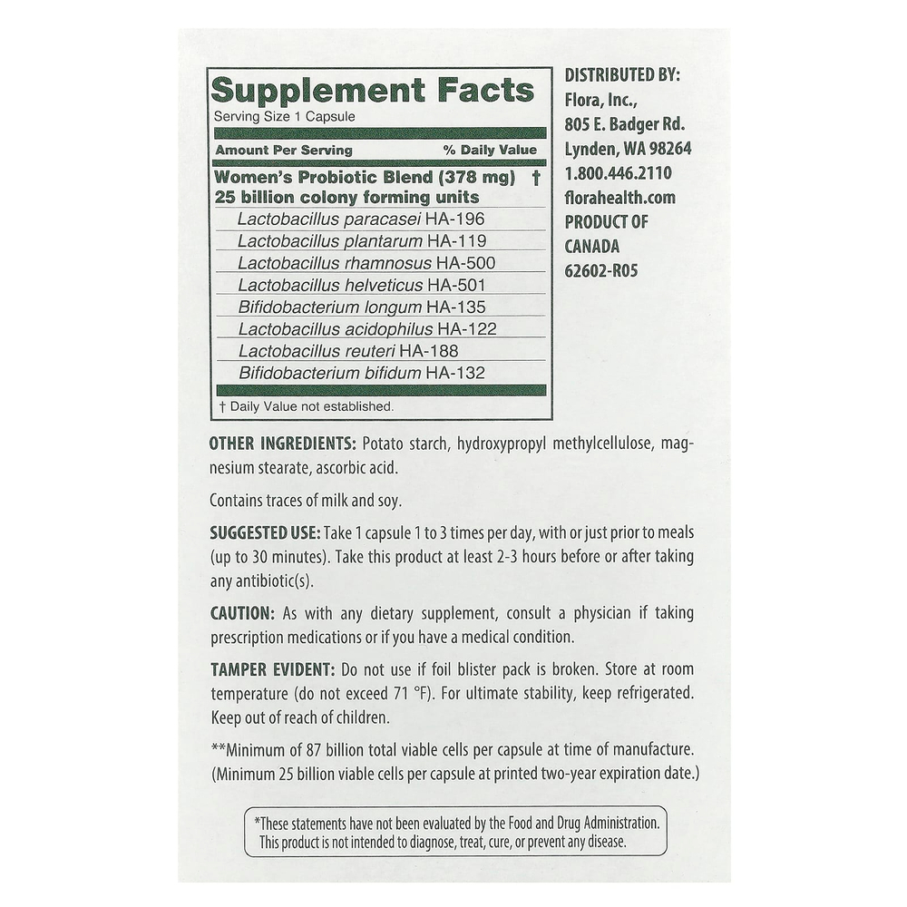 Flora, пробиотик для женского здоровья, 87 млрд КОЕ, 30 вегетарианских капсул