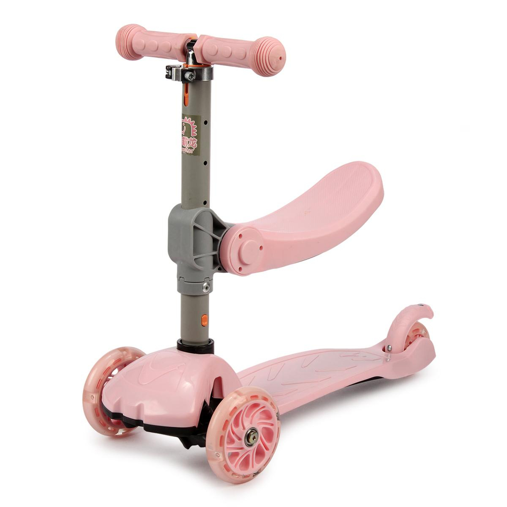 Самокат 3х кол с складным сиденьем, колеса PU со светом, ручка съемная на три положения