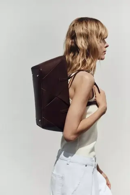 ZARA ПРЯМОУГОЛЬНАЯ ПЛЕТЕНАЯ СУМКА, БОРДОВО-КРАСНЫЙ