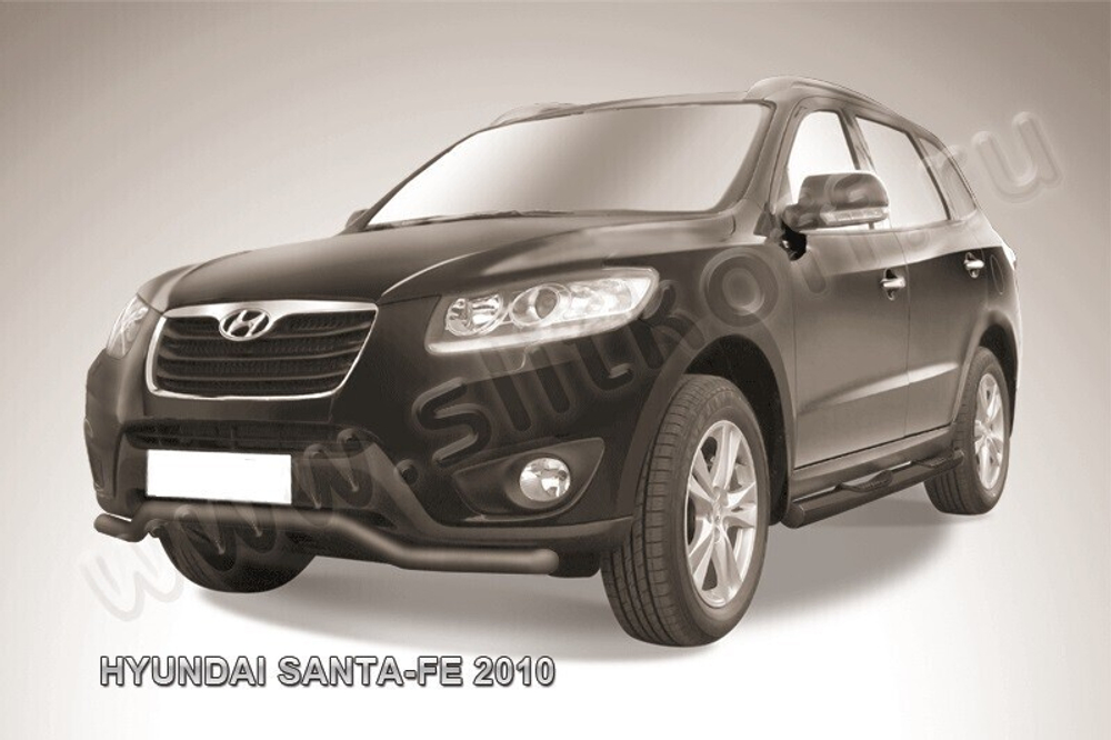 Защита переднего бампера Hyundai Santa-Fe (2009-2012) d57 волна серебристая