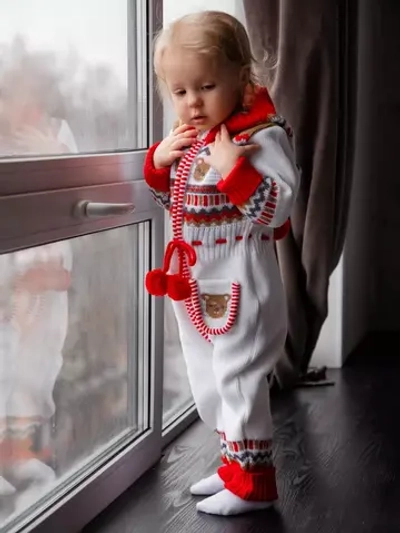 Вязаный комбинезон для новорожденных и малышей на молнии