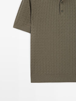 Massimo Dutti Поло из 100% хлопка с узором «косы», хаки