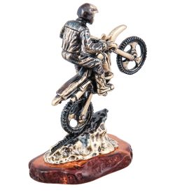 AM-3959 Фигурка «Мотоциклист Эндуро» (латунь, янтарь)
