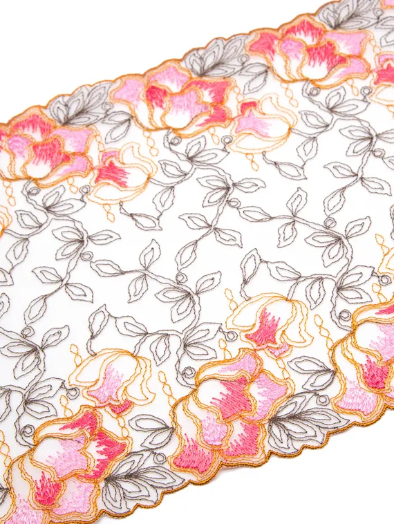 05-130 ОПТ Вышивка на неэл. сетке 24 см, телесный/коралл/розовый