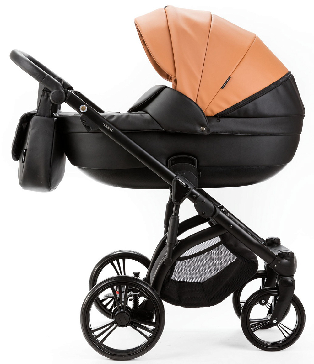 Детская коляска Adamex Lanti Deluxe 2 в 1 LN-SD109 (КАРАМЕЛЬ.КОЖА + ЧЕРН. КОЖА)